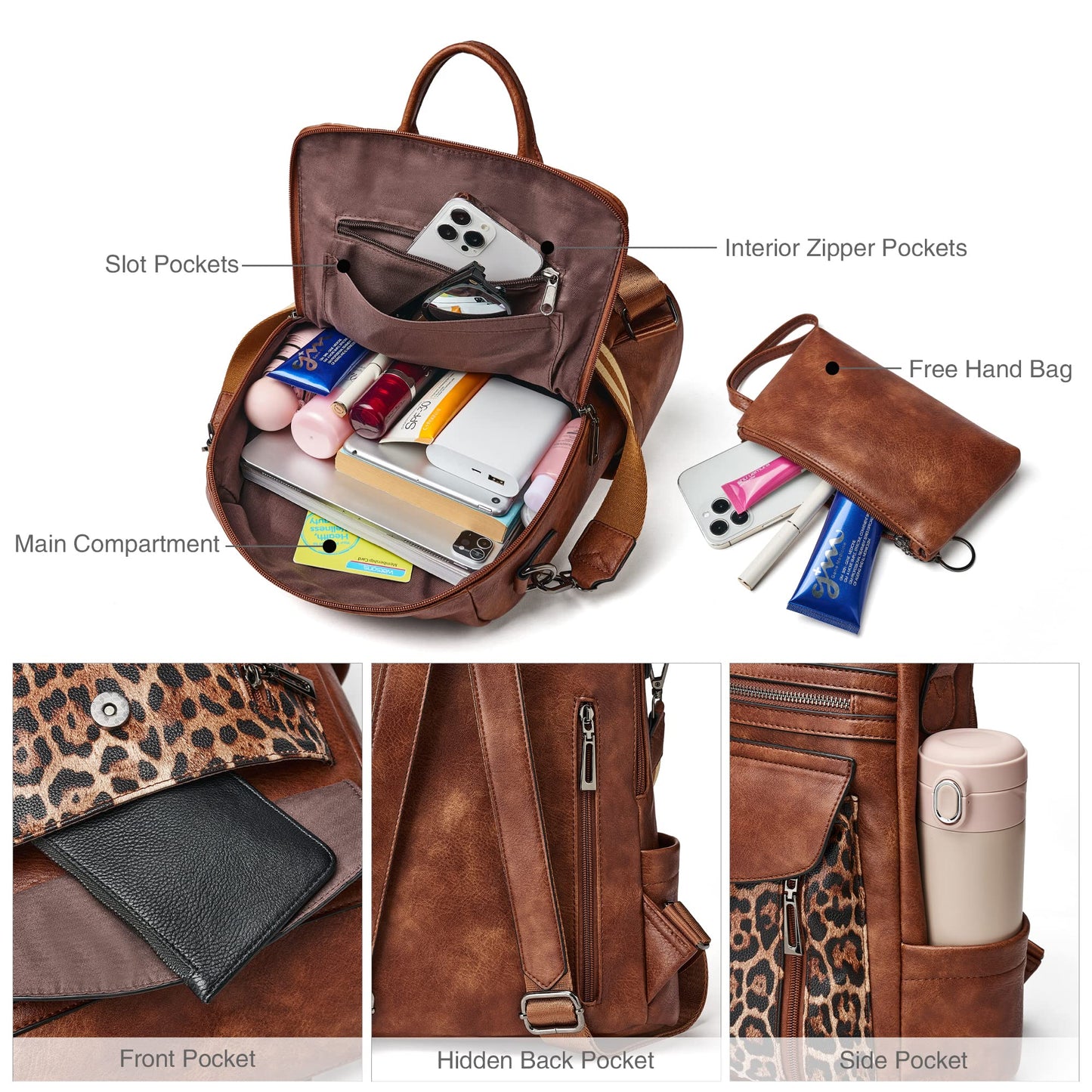 Shrrie Backpack Purse for Women Fashion Leather Backpack Purse Designer Travel Backpack Convertible Shoulder Bag with Wristlet