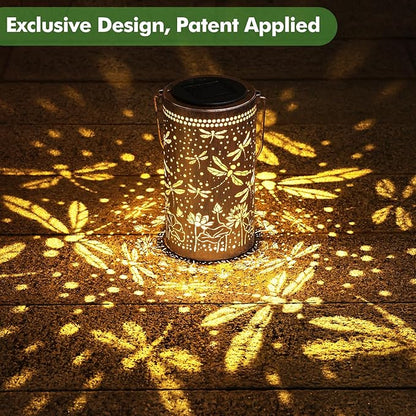 Fabuday Dragonfly Lotus Outdoor Solar Lantern Waterproof 2 Pack - Hanging Solar Power Lights Led for Outside, Garden Decor for Patio, Porch, Balcony, Yard and Deck, Gardening Decoration Gift for Women