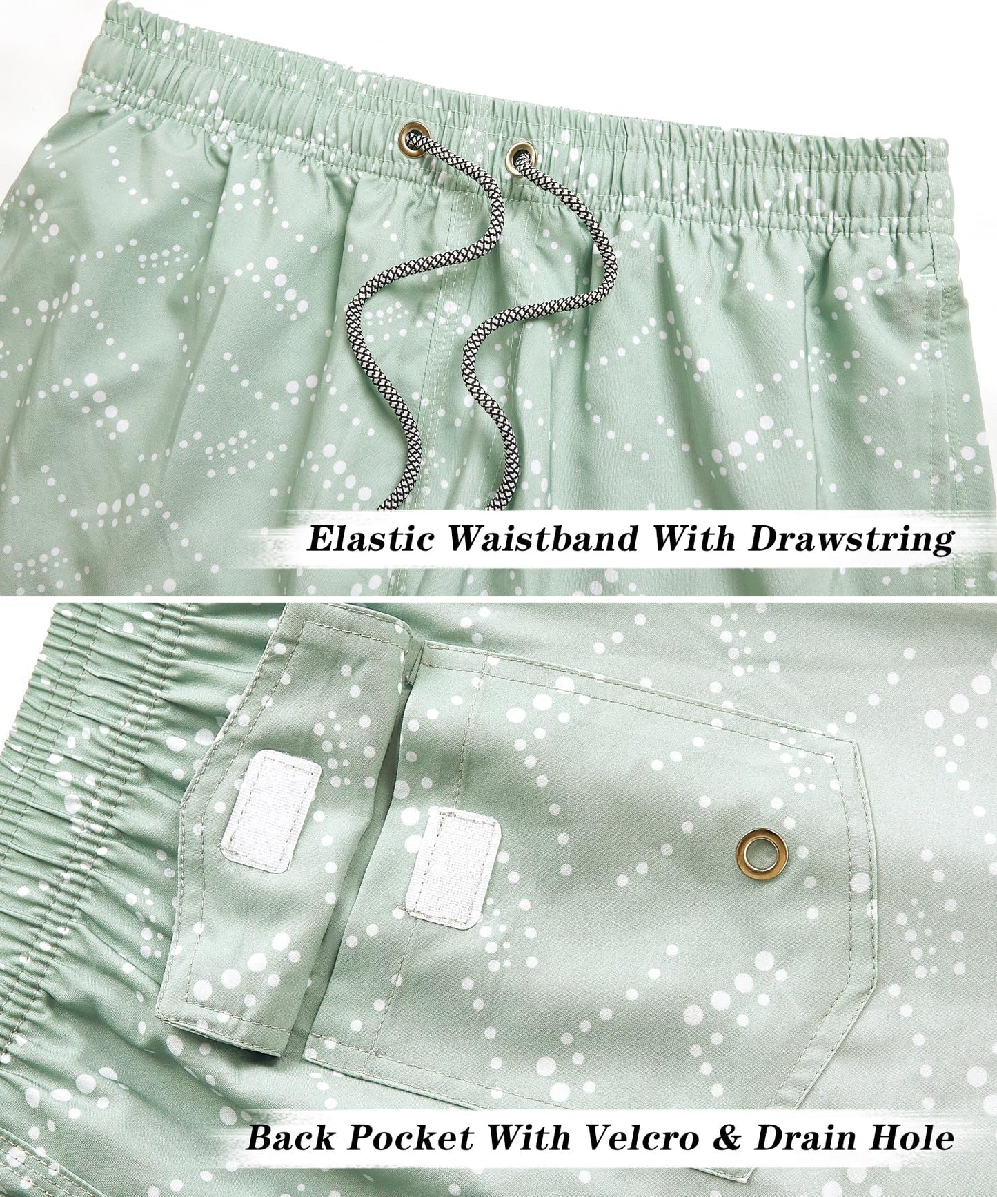 ELETOP Men's Swim Trunks Quick Dry Bathing Suit Swimming Board Shorts Mesh Lining Beach Swimwear Gradient Light Green 3XL