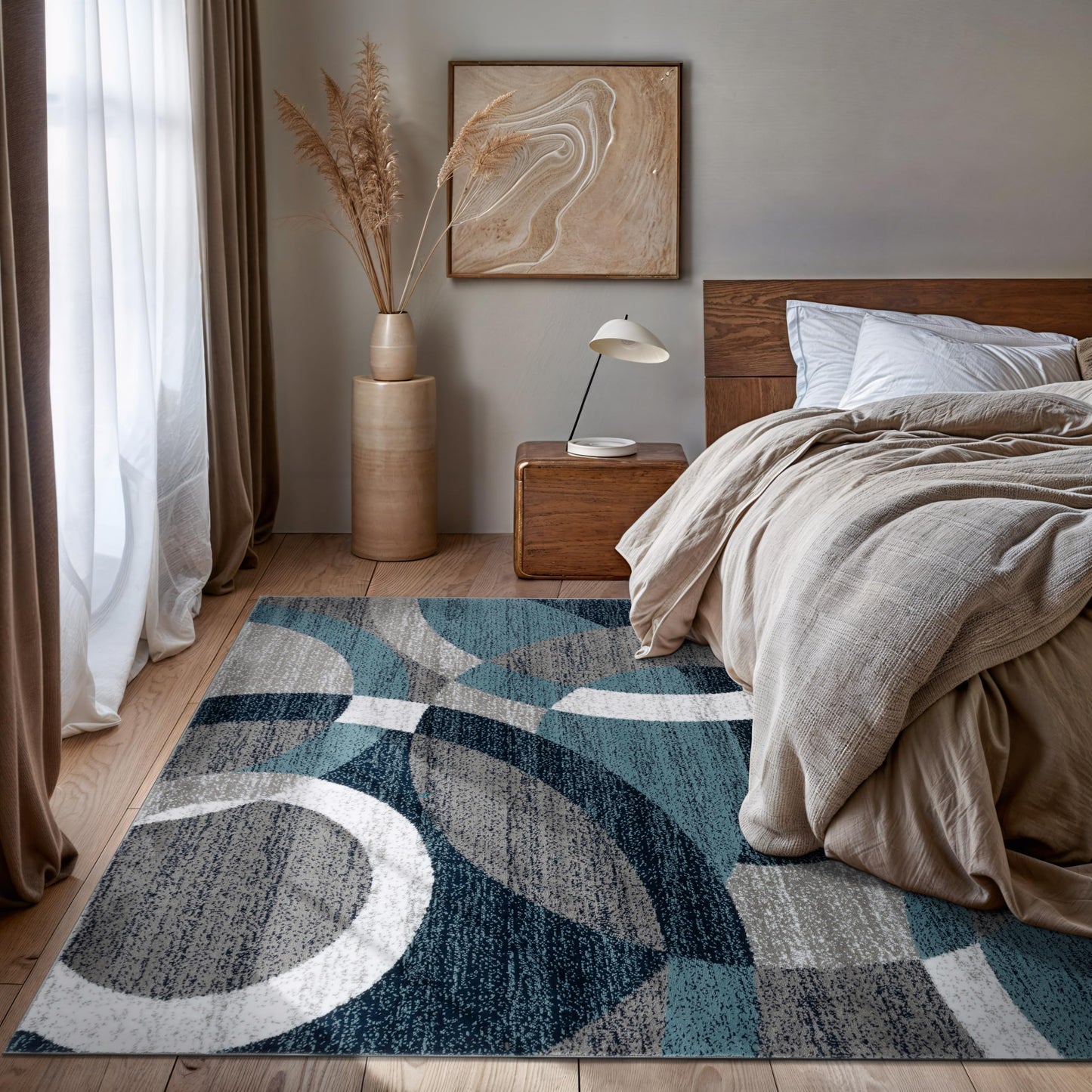 Rugshop Blue Modern Geometric Indoor Area Rug, Overlapping Circle Pattern, Fade Resistant, Non-Shedding, for Living Room, Bedroom and Home Office, 5'3" x 7'3"
