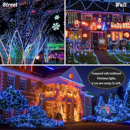 KNONEW 197FT 500 LED Christmas Lights Outdoor String Lights 8 Modes & Memory Fairy Light Plug in Waterproof LED String Lights for Xmas Yard Tree Wedding Party Holiday Decorations (Blue)