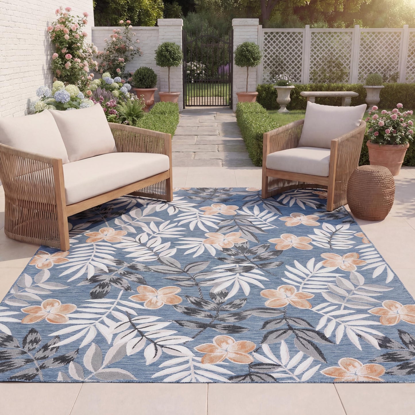 SAFAVIEH Washable Rug Outdoor Cabana Collection - 8' x 10', Blue & Grey, Non-Shedding & Easy to Clean, Ideal for Patio, Backyard, Mudroom (CBN405M)