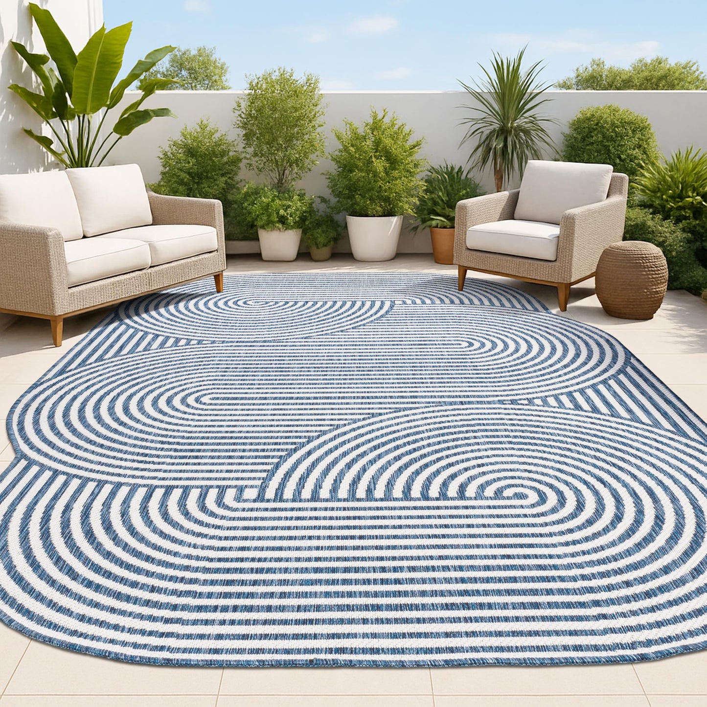 JONATHAN Y Geometric Arch Stripe Indoor Outdoor Area Rug 9X12 Cream/Navy, Margot Modern for Backyard, Patio, Porch, Easy-Cleaning, High Traffic, Pet-Friendly, Non-Shedding (SHP201C-9)