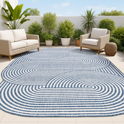 JONATHAN Y Geometric Arch Stripe Indoor Outdoor Area Rug 9X12 Cream/Navy, Margot Modern for Backyard, Patio, Porch, Easy-Cleaning, High Traffic, Pet-Friendly, Non-Shedding (SHP201C-9)