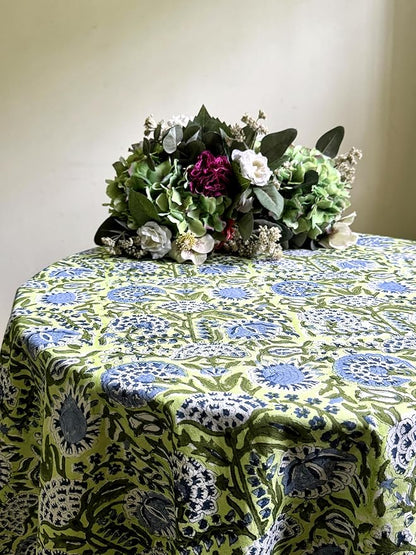 ATOSII Amara 100% Cotton Round Summer Tablecloth, Handblock Print Floral Table Cloth for Kitchen Dining Linen I Parties, Weddings, Outdoors I Grand Millennial Farmhouse Home Decor 90" Inches Round