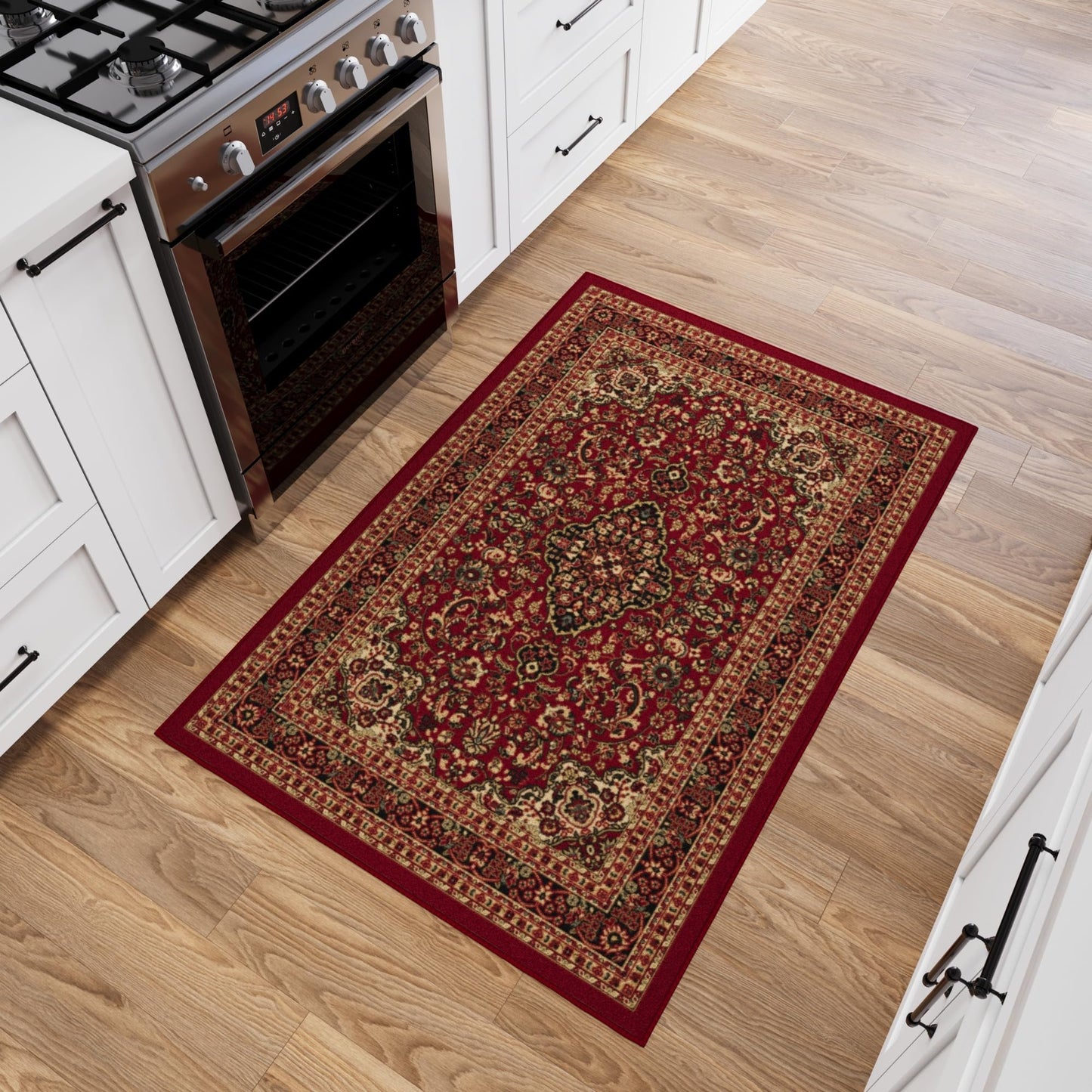 Ottomanson 3'3" x 4'7" Rugs for Living Room Oriental Area Rug for Bedroom - Non Slip Durable Large Floor Carpet for High Traffic Areas - Indoor Rug for Dining Room Kitchen Kids Playroom, Red