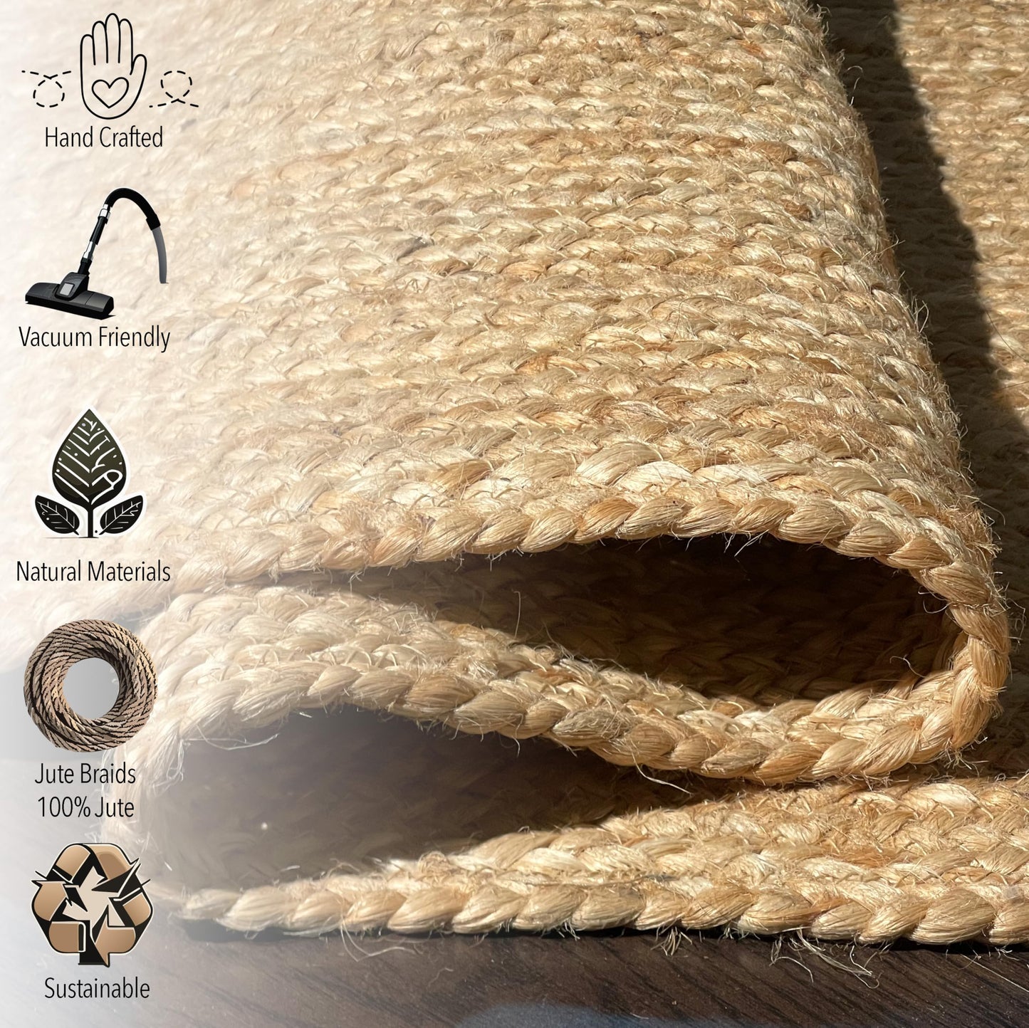 Chardin Home Hand Woven Natural Jute Braided Rug – 4x4 ft Scalloped rug| Rustic Boho Farmhouse Reversible Rug for Entryway, Front Door, Kitchen, Nursery, Dining Room, or Patio | Solid Natural jute Rug