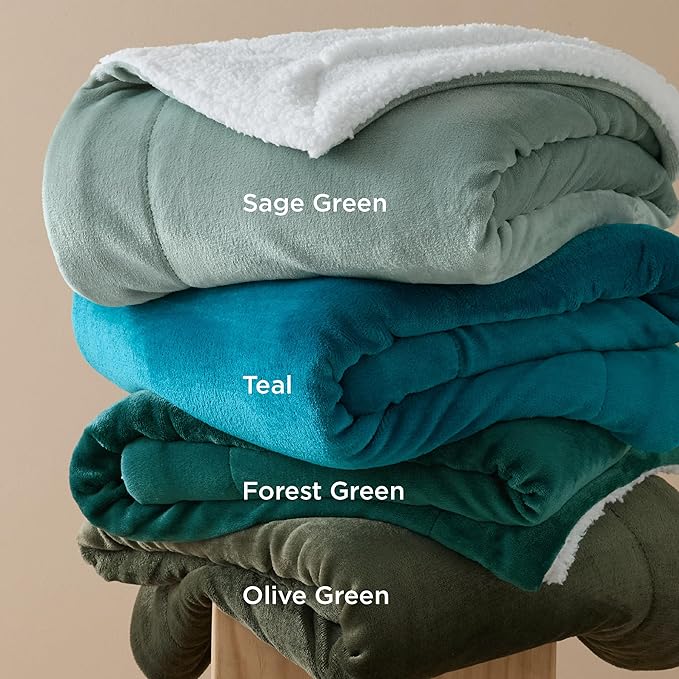Bedsure GentleSoft Sherpa Fleece Oversized Cal King Blankets for Bed - Thick and Warm, Soft Fuzzy Plush Large Blanket for Winter, Sage Green, 112x98 Inches