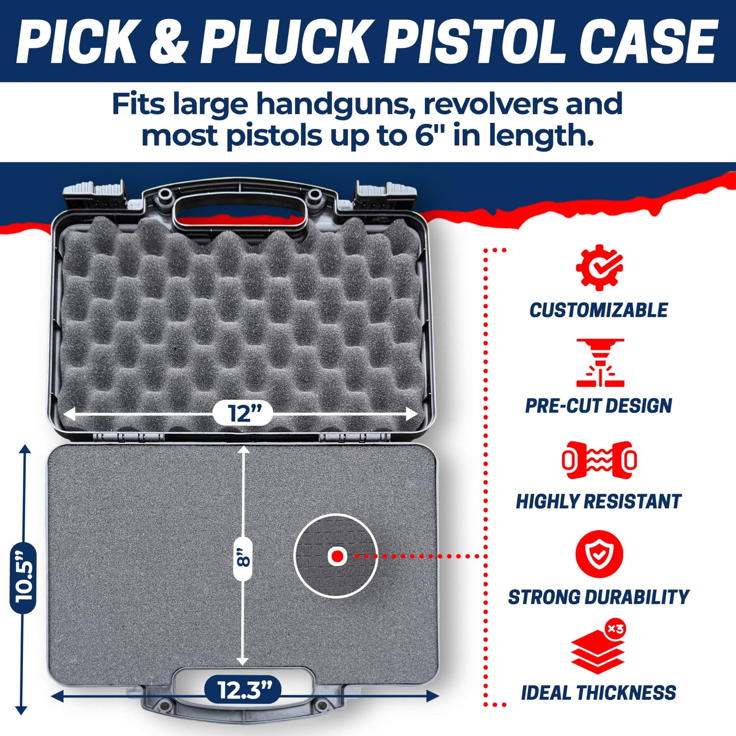 Cedar Mill Fine Firearms TSA Approved Hard Gun Case – Airline Approved Lockable Pistol Carrying Case with Dual Latch & Customizable Foam – Fits 9mm Handgun, Revolver & Firearm for Travel & Range Use