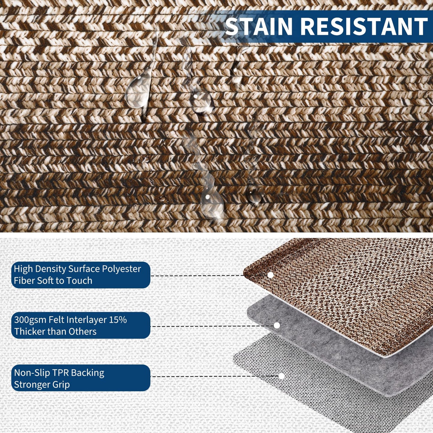 RUGSREAL 2x3 Entry Rug Small Bedroom Area Rug Braided Printed Mat for Living Room Farmhouse Kitchen Mat Indoor Non Slip Rustic Throw Carpet Machine Washable Rug for Sink Under Table, Brown