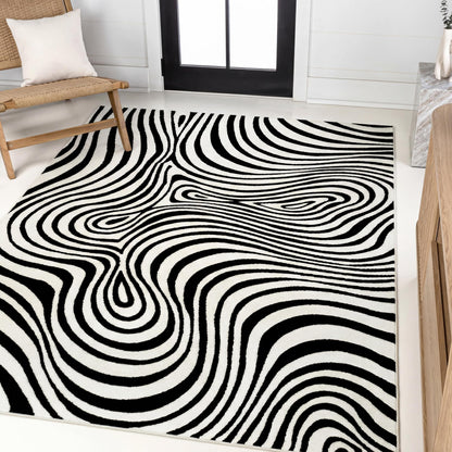 JONATHAN Y Maribo High-Low Abstract Striped Black/White 8x10 Area Rug Indoor, Non-Shedding, Stain Resistant for Bedroom, Living Room, Kitchen (SCN103F-8)
