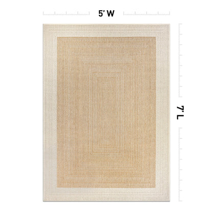 Rugshop Natural Braided Geometric Reversible Weather Resistant Indoor/Outdoor Area Rug, for Patio, Balcony and Living Room, 5' x 7'