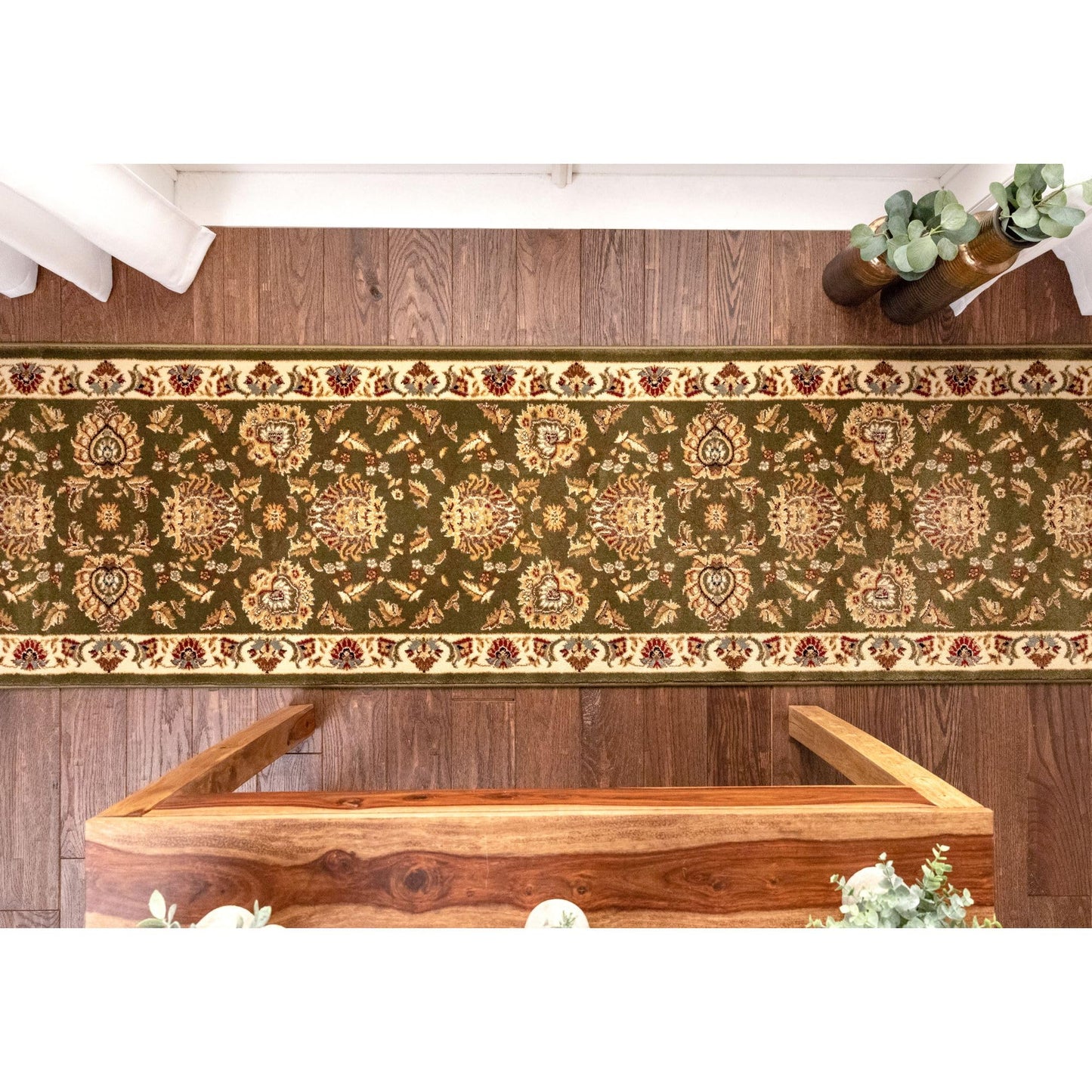 Well Woven Custom Size Hallway & Stair Runner- Choose Your Length - Sultan Sarouk Green Oriental Traditional 27 Inch Wide x 2 Feet Long Runner (27" x 2' Runner) Rug