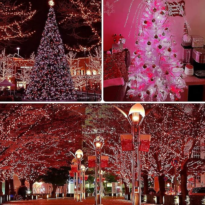 OZS 2PK 240LED 95FT Solar String Lights Outdoor Waterproof | Solar Christmas Tree Lights with 8 Lighting Modes Solar Light Outdoor for Xmas Party Garden Tree Christmas Decorations (Red&Cool White)