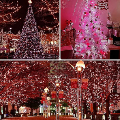 OZS 2PK 240LED 95FT Solar String Lights Outdoor Waterproof | Solar Christmas Tree Lights with 8 Lighting Modes Solar Light Outdoor for Xmas Party Garden Tree Christmas Decorations (Red&Cool White)
