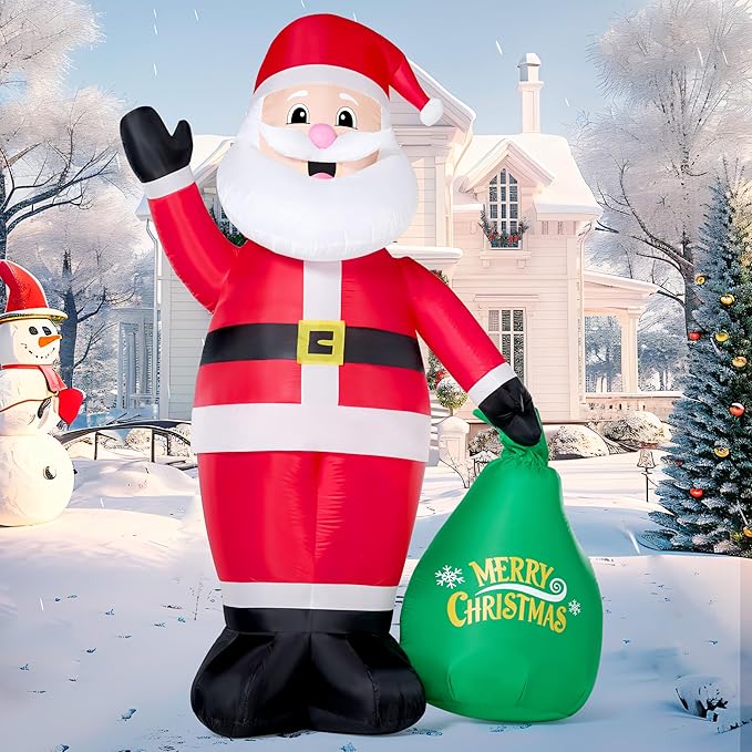 JOYIN 8FT Tall Christmas Inflatable Santa Outdoor Decoration for Yard, Blow Up Santa Decor Holding Gift Bags with Build-in LEDs for Xmas Party Decor Yard Outside Garden Holiday Decoration
