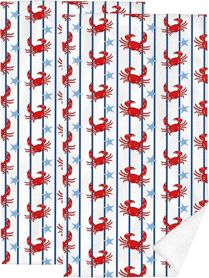 Cute Crabs Coastal Hand Towels for Bathroom Decorative Set of 2 Absorbent Nautical Bath Towels Gifts Beach Spa Yoga Swim Gym Home Farmhouse Kitchen Summer Ocean Themed Bathroom Decor 14"x28"
