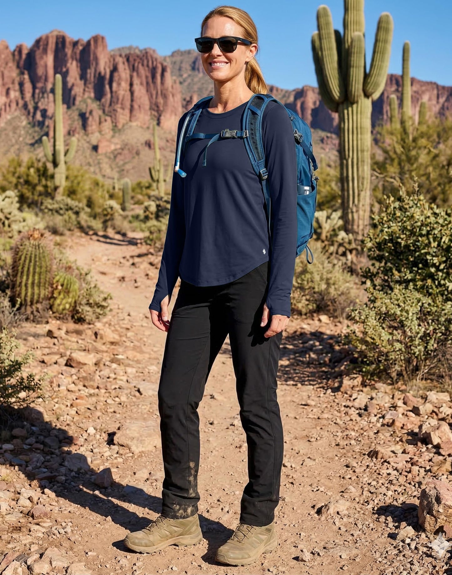 Soothfeel Womens Sun Shirts UPF 50+ UV Protection Lightweight Quick Dry Long Sleeve Workout Hiking Tops Outdoor, Navy, M