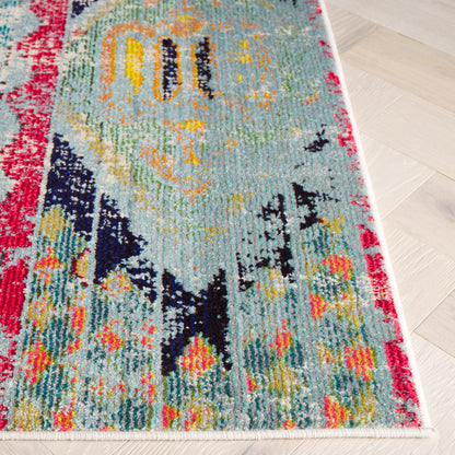 SAFAVIEH Monaco Collection Area Rug - 5' Square, Multi, Boho Chic Tribal Distressed Design, Non-Shedding & Easy Care, Ideal for High Traffic Areas in Living Room, Bedroom (MNC222F)