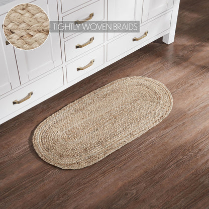 VHC Brands Jute Rug 17x36 w/Pad, Area Rug, Accent Rug, Floor Decor, Braided, Natural Collection, Oval, Natural