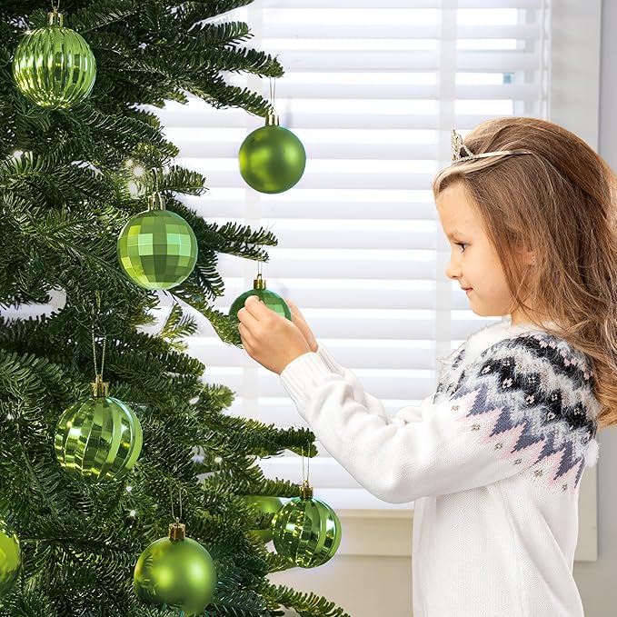 JOIEDOMI 24 Pcs Lime Green Christmas Balls Ornaments Set, 2.36" Christmas Tree Ornaments Shatterproof, Xmas Balls Hanging Decorations for Tree Wreath Garland Holiday Wedding Indoor Party Decor