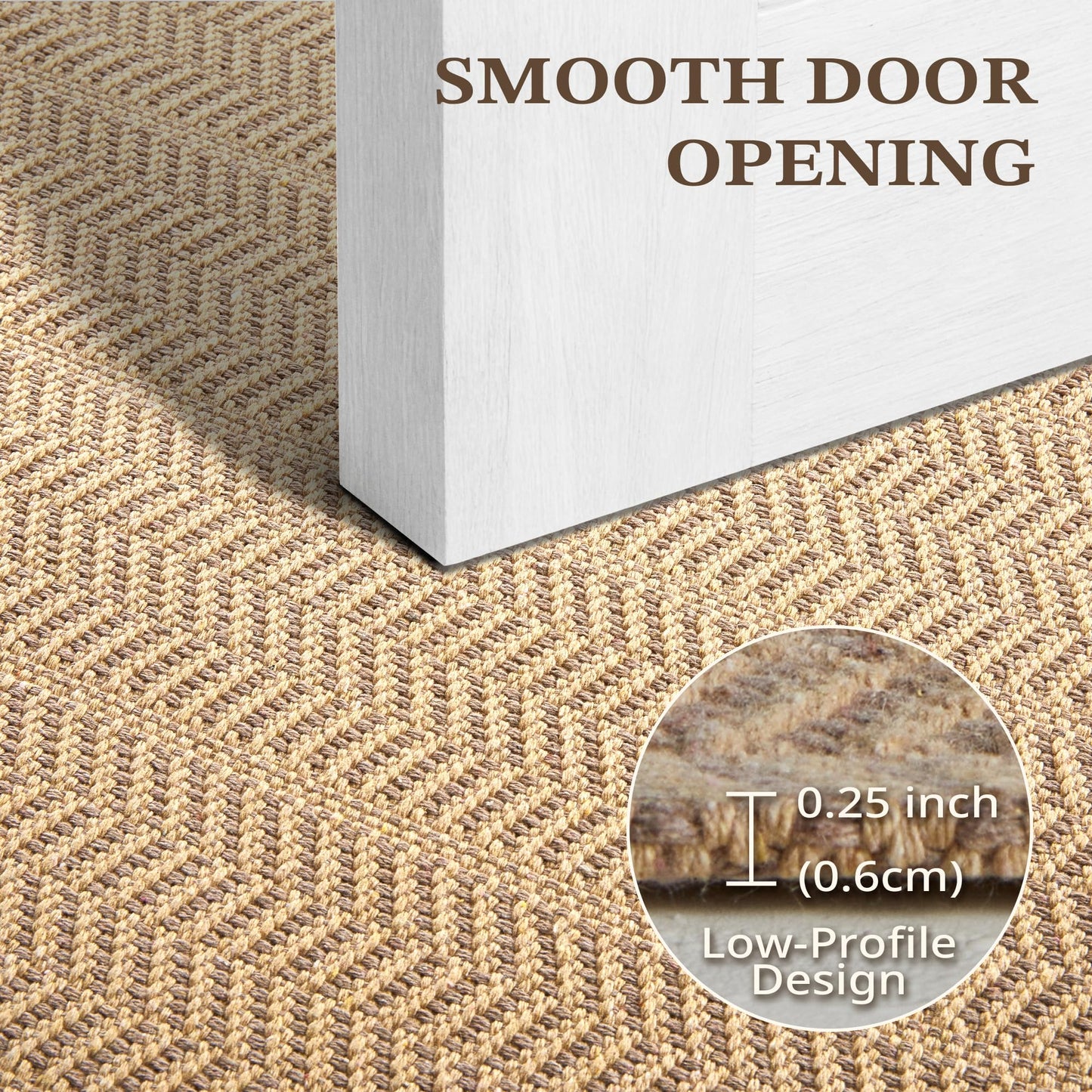 MatEssenz 2x4 ft Faux Linen Accent Rug, Washable Woven Textured Small Area Carpet for Bedside Porch, Slip Resistant Gel Backing Indoor Floor Mat for Bedroom Dorm, Khaki