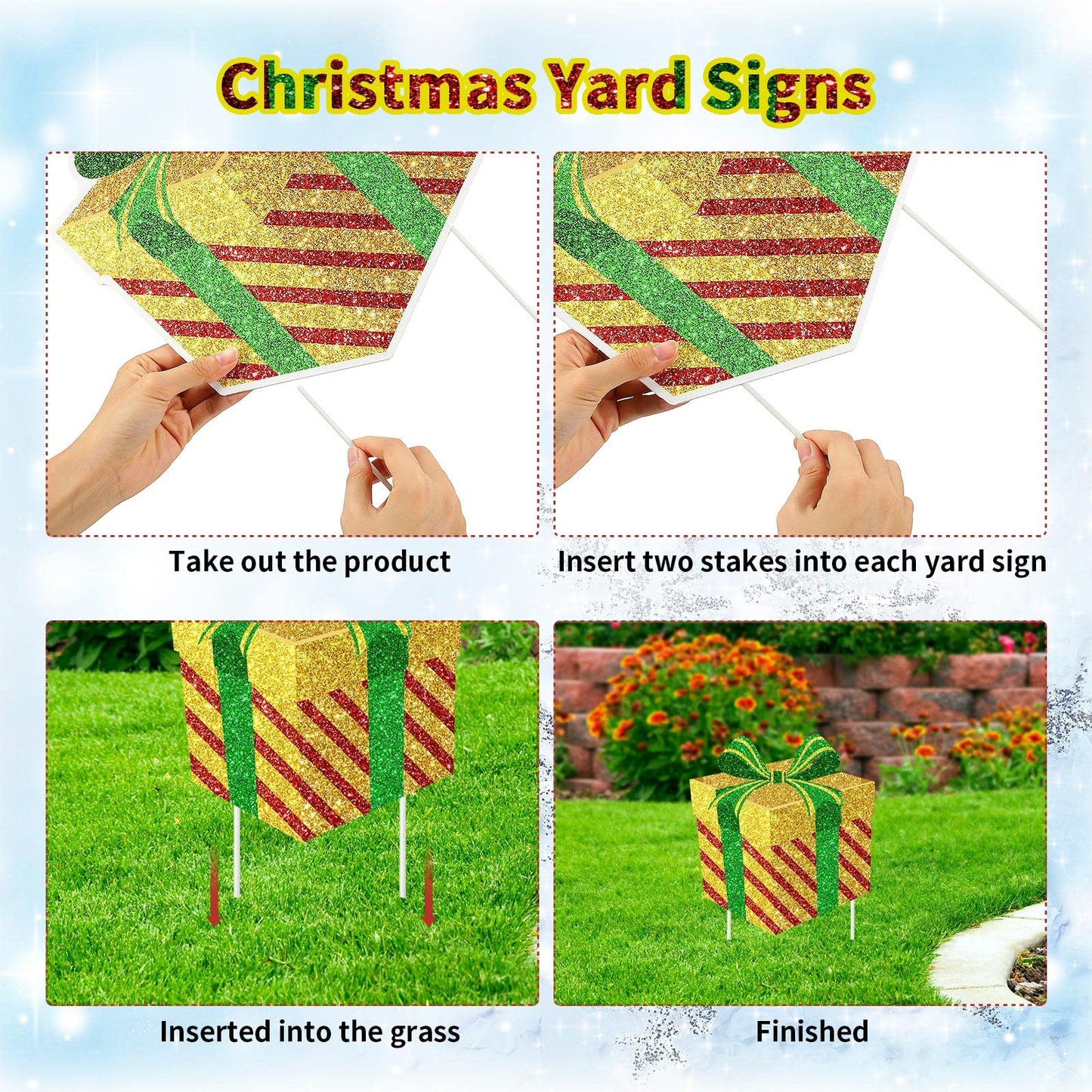 Tiamon 9 Pcs Christmas Decoration Outdoor Present Yard Sign with Stakes Xmas Lawn Gift Box Decor for Home Outdoor Pathway Walkway Patio Garden Party Supplies
