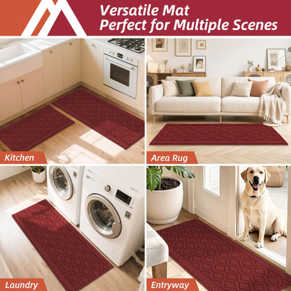 COSY HOMEER 48x20 Inch/30X20 Inch Kitchen Rug Mats Made of 100% Polypropylene 2 Pieces Soft Kitchen Mat Specialized in Anti Slippery and Machine Washable,red