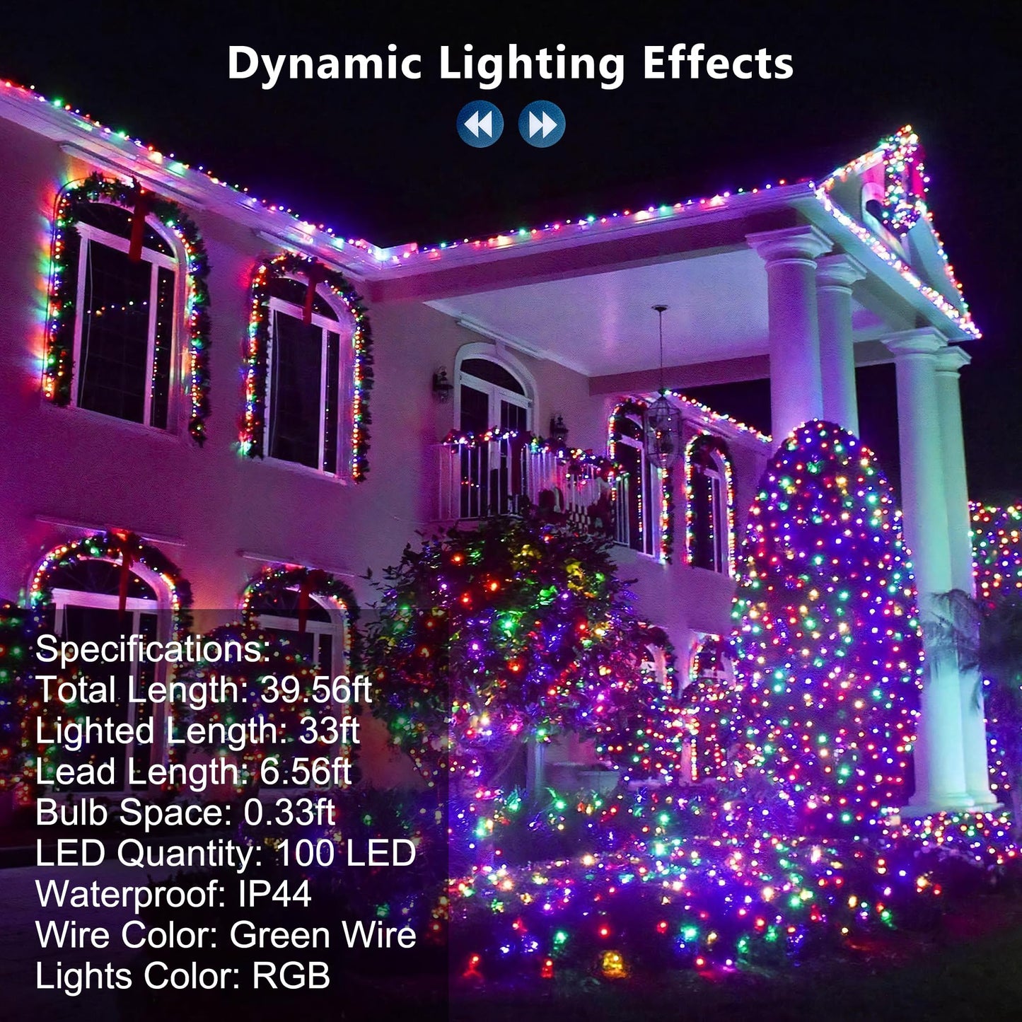 Brizled Christmas String Lights, 33ft 100 LED Color Changing Christmas Lights with Remote, RGB Christmas Tree Light Dimmable Music Plugin Mini Xmas Light Outdoor for Xmas Party Home