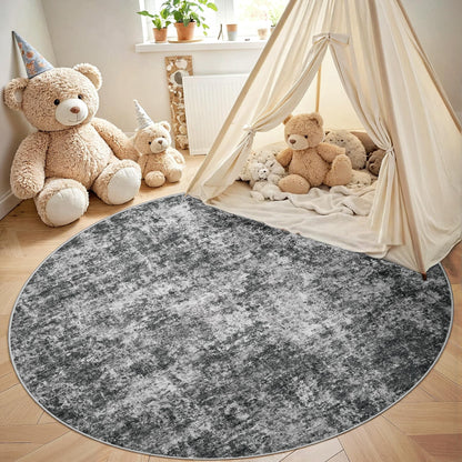 Round Rug 6ft Circle Rug Washable: Carpet Small Circular Area Rug for Entryway Kitchen Bedroom Dining Room Living Room 6 Feet Abstract College Dorm Non Slip Low Pile Black Grey
