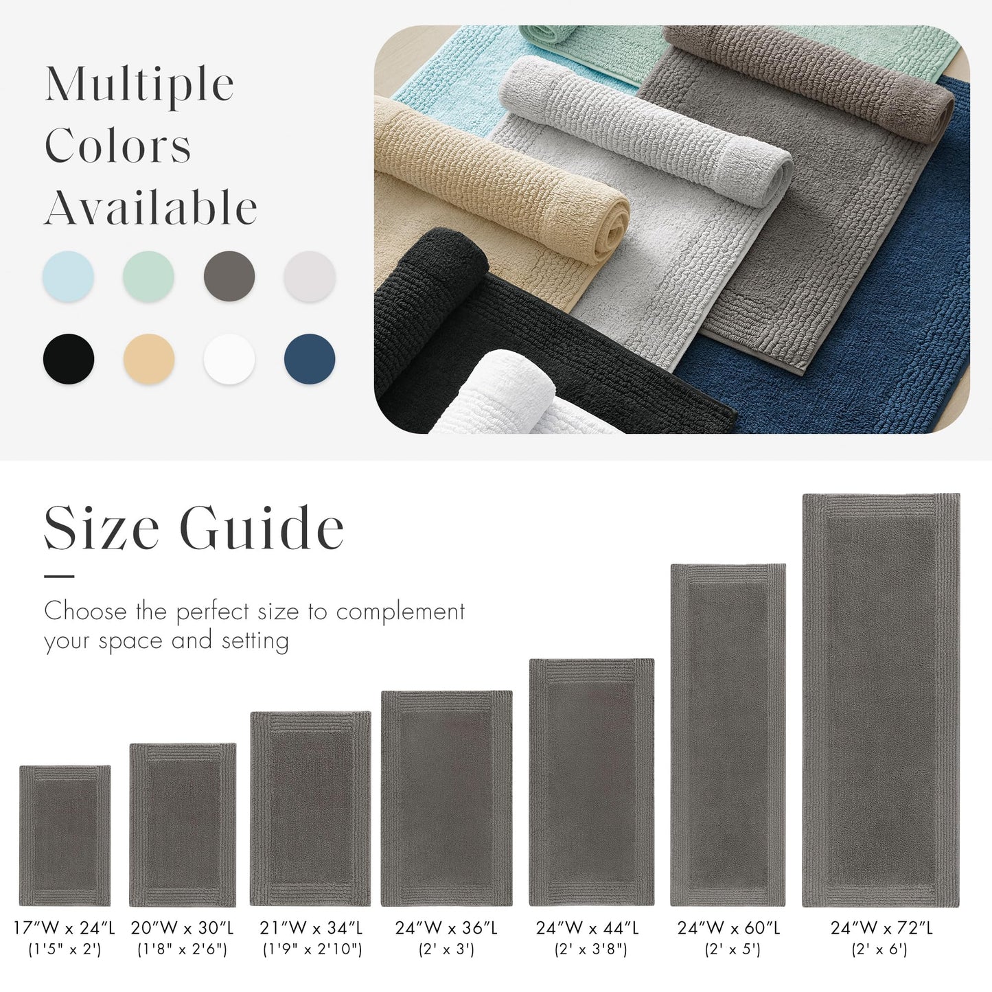 Madison Park Splendor Reversible 100% Cotton Tufted Bathroom Rug-3000 GSM Hotel Quality Luxurious Plush Medium Pile Bath Mat Absorbent, Quick Dry, Shower Room Décor, 21x34, Charcoal