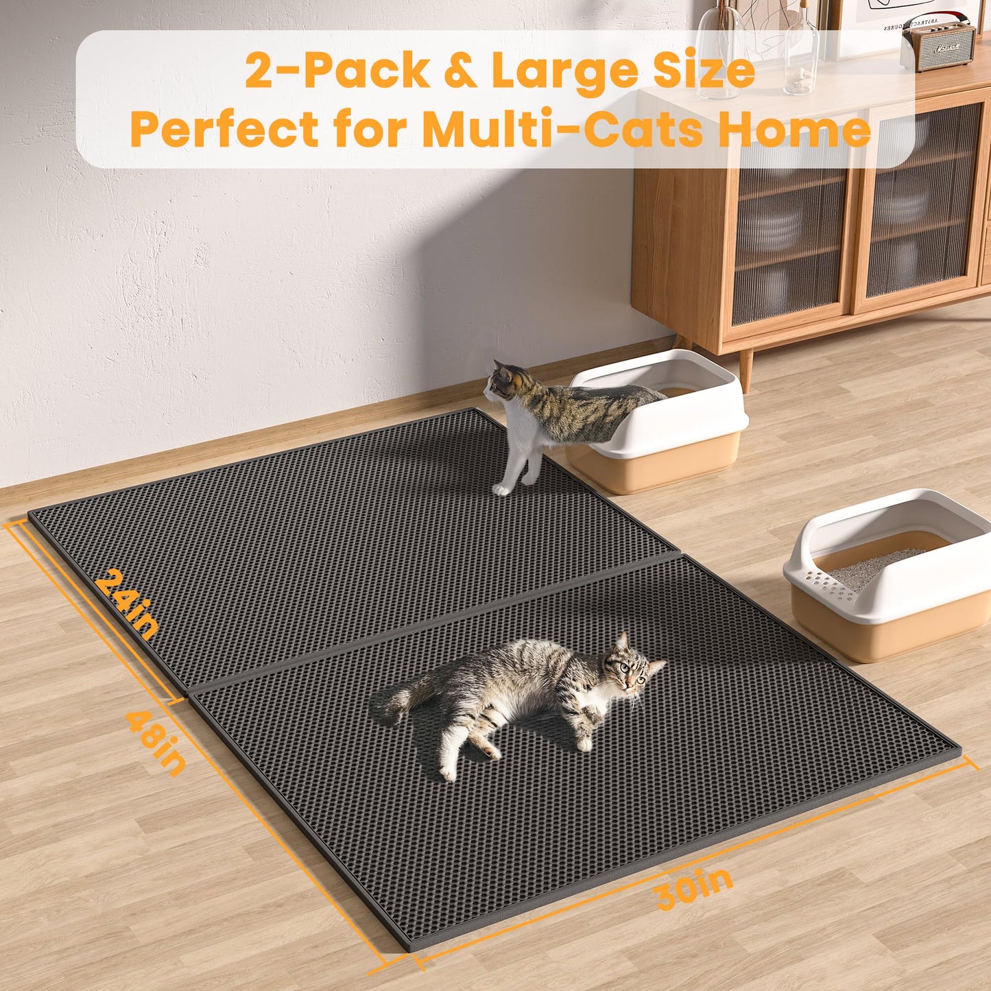 Pieviev 2 Packs Cat Litter Mat Double Layer Waterproof Urine Proof Trapping Mat (30''X24'', Black)