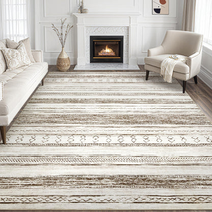 Tortania Area Rug Living Room Rugs - 8x10 Washable Large Soft Neutral Boho Moroccan Bohemian Farmhouse Rug Indoor Floor Carpet for Bedroom Under Dining Table Home Office Decor - Cream Brown