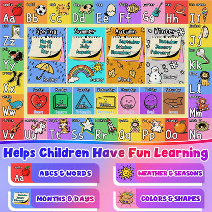 ABC Kids Playroom Rug 4x6 - Soft & Non-Slip Educational Play Mat, Preschool Classroom, Daycare Rug with ABCs, Colors, Shapes, Seasons, Washable Playmat for Toddler Nursery & Kids Room (48x72 Inch)
