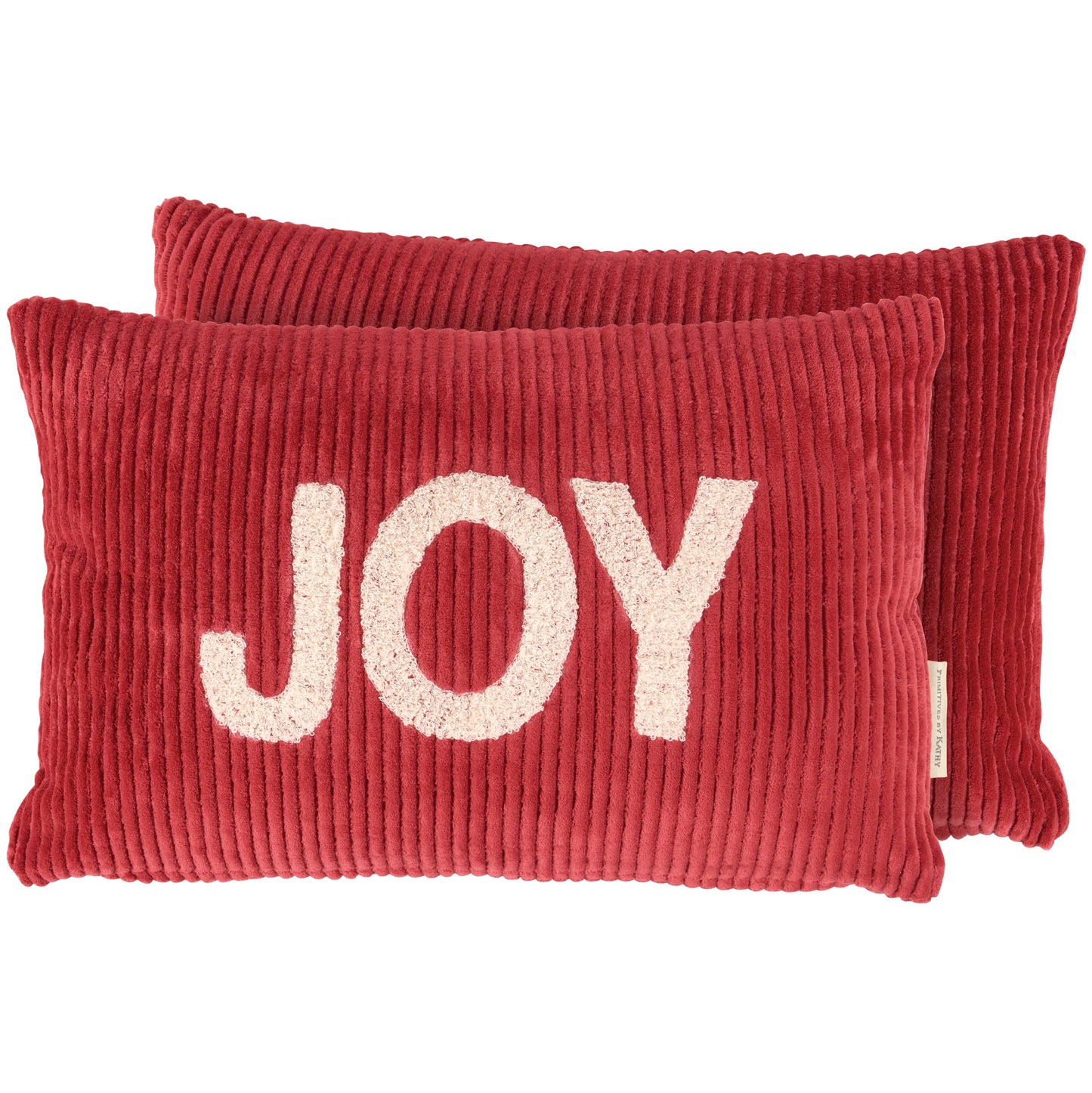 Primitives by Kathy Decorative Pillow, Joy in Classic Luxe Corduroy with Toweling Embroidery/red/White/Christmas/Seasonal Décor/Couch/Sofa/Office/giftable/Santa/Xmas Gift