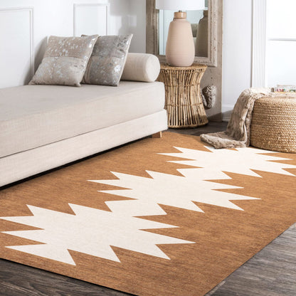 JONATHAN Y Machine Washable Indoor Area Rug 4X6 Terracotta/Cream, Chayton Minimalist Geometric for Living Room, Bedroom, Kitchen, Office, Easy-Cleaning, Pet-Friendly, Non-Shedding WSH110A-4
