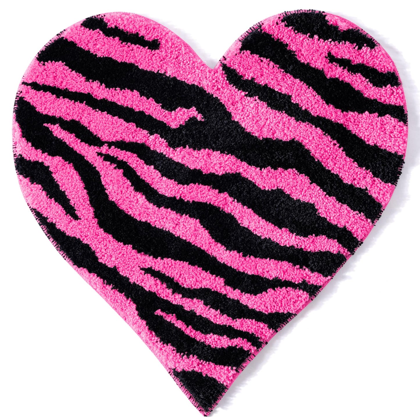 Fttoyoly Y2K Hot Pink Zebra Print Rug, 24 Inch Heart Shaped Soft Plush Small Rug with Non Slip Backing, Y2K Room Decor Aesthetic for Bedroom, Dorm and Vanity