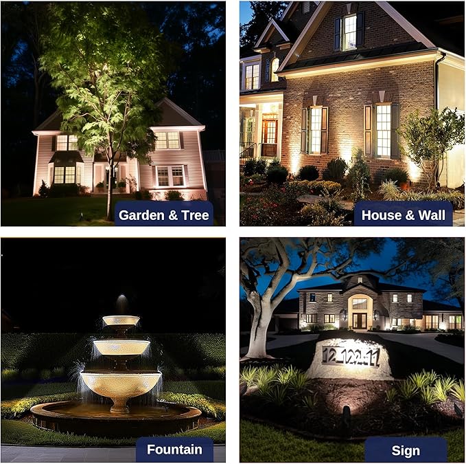Gardenreet Brass Spot Light Low Voltage - Outdoor Landscape Spotlights, 12V Landscaping LED Uplights, Hard-Wired All Weather Bronze for Backyard Lawn with Cold White Changeable Bulbs (8 Pack)