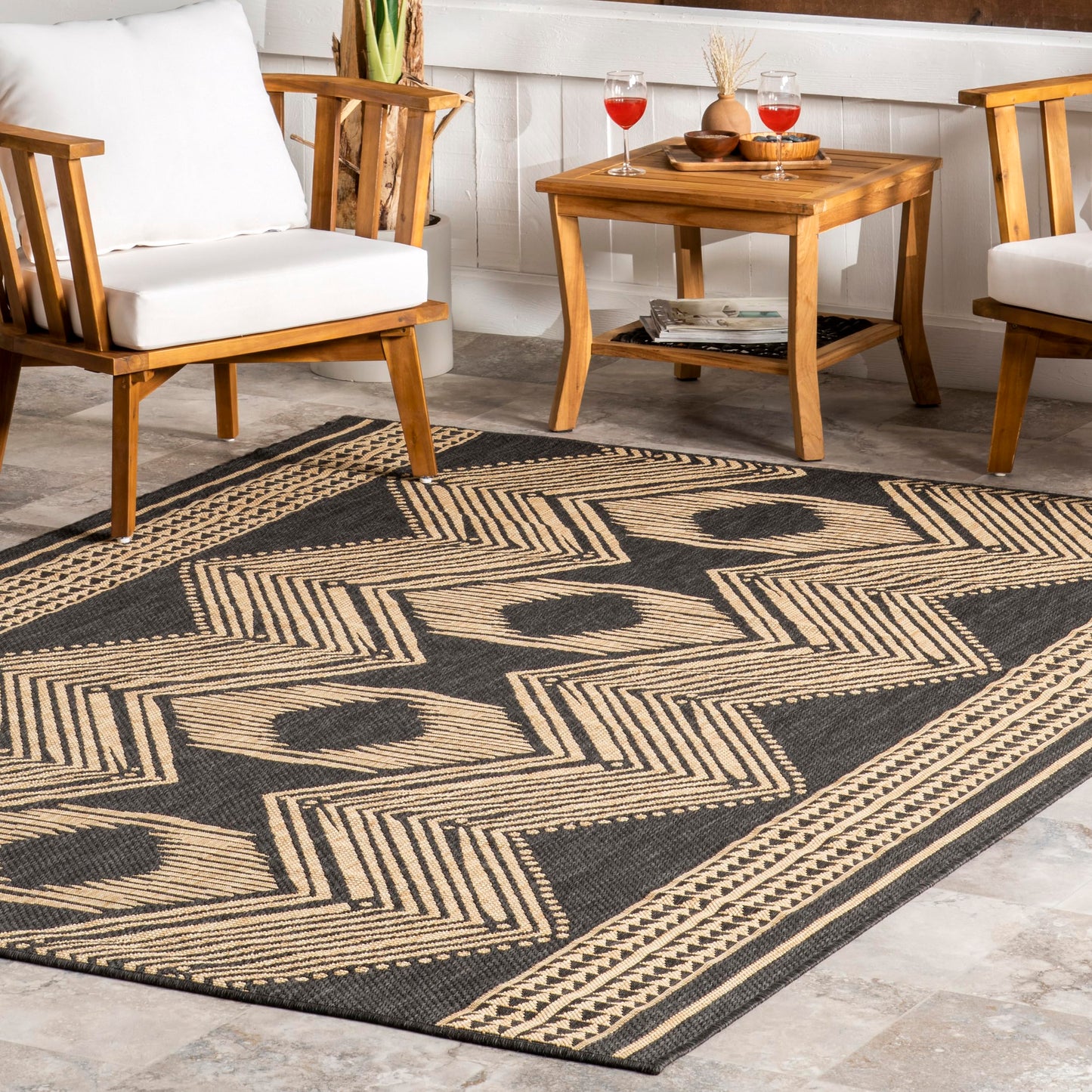Nuloom Ranya Dark Grey/Ivory, 5' x 8', Tribal Geometric, Soft and Cozy, High Traffic, Stain Resistant, Easy Clean, Durable Area Rug for Indoor/Outdoor Patio, Deck, Porch, Garden, Courtyard