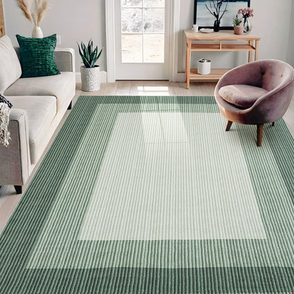 GarveeHome Washable Rug 8x10 Living Room Rug Neutral Bordered Carpet for Dining Room Solid Non Slip Low Pile Pet Friendly Large Carpet for Farmhouse Apartment Bedroom Dorm Green