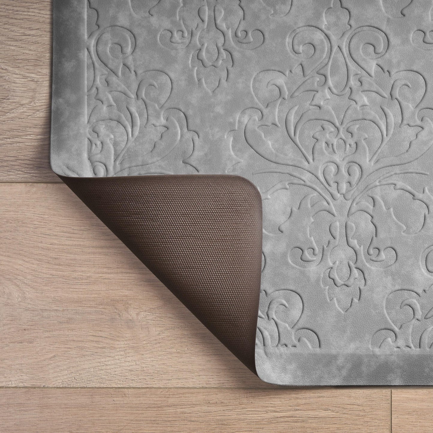 Chef Gear - Anti-Fatigue Gelness Kitchen Mat - Marni Design - Cushioned Comfort Chef Mat - Faux Leather - Cooking & Standing Relief -Skid-Resistant - Measures 17.5"x48" - Grey