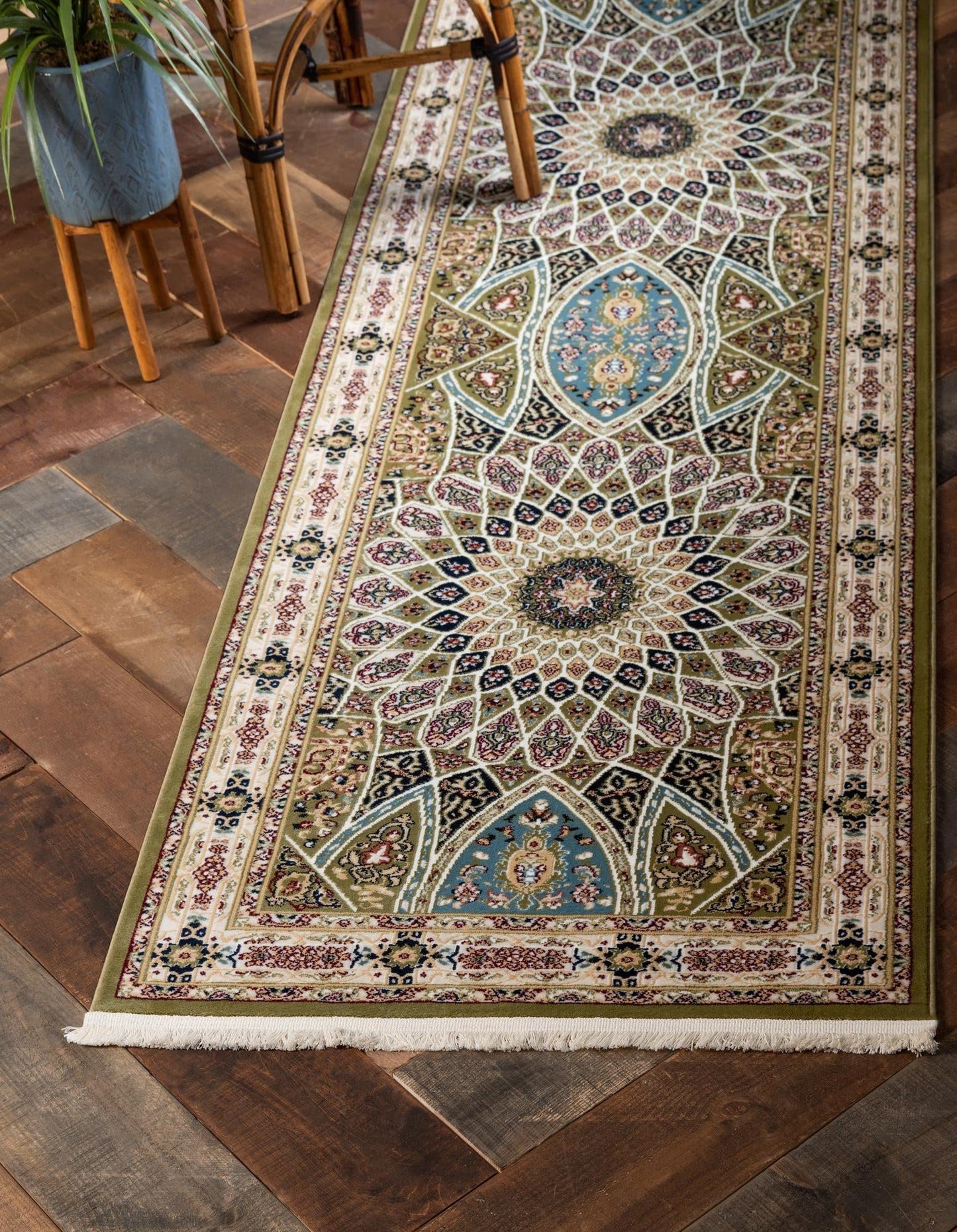 Unique Loom Narenj Collection Area Rug - Adams (3' x 13' 1" Runner Green/Beige)