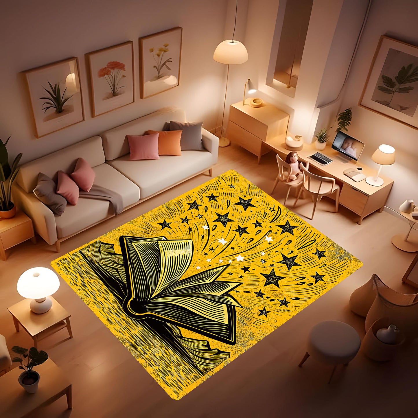 LUCKY&DONG Books and Stars Non Slip Area Rug for Living Dinning Room Bedroom Kitchen Hallway Office Modern Home Decorative 2'x3'