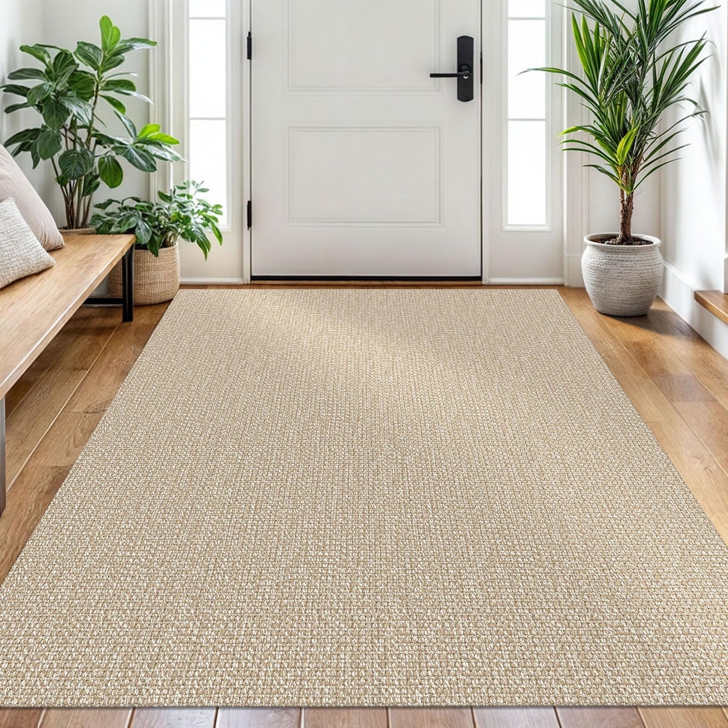 EARTHALL Washable Area Rug 4x6 Ft Non Slip Rugs for Entryway Braided Rubber Backed Bedroom Carpet Cotton Entry Rug Woven Floor Carpets for Bedroom Dining Room Living Room, Send/Beige