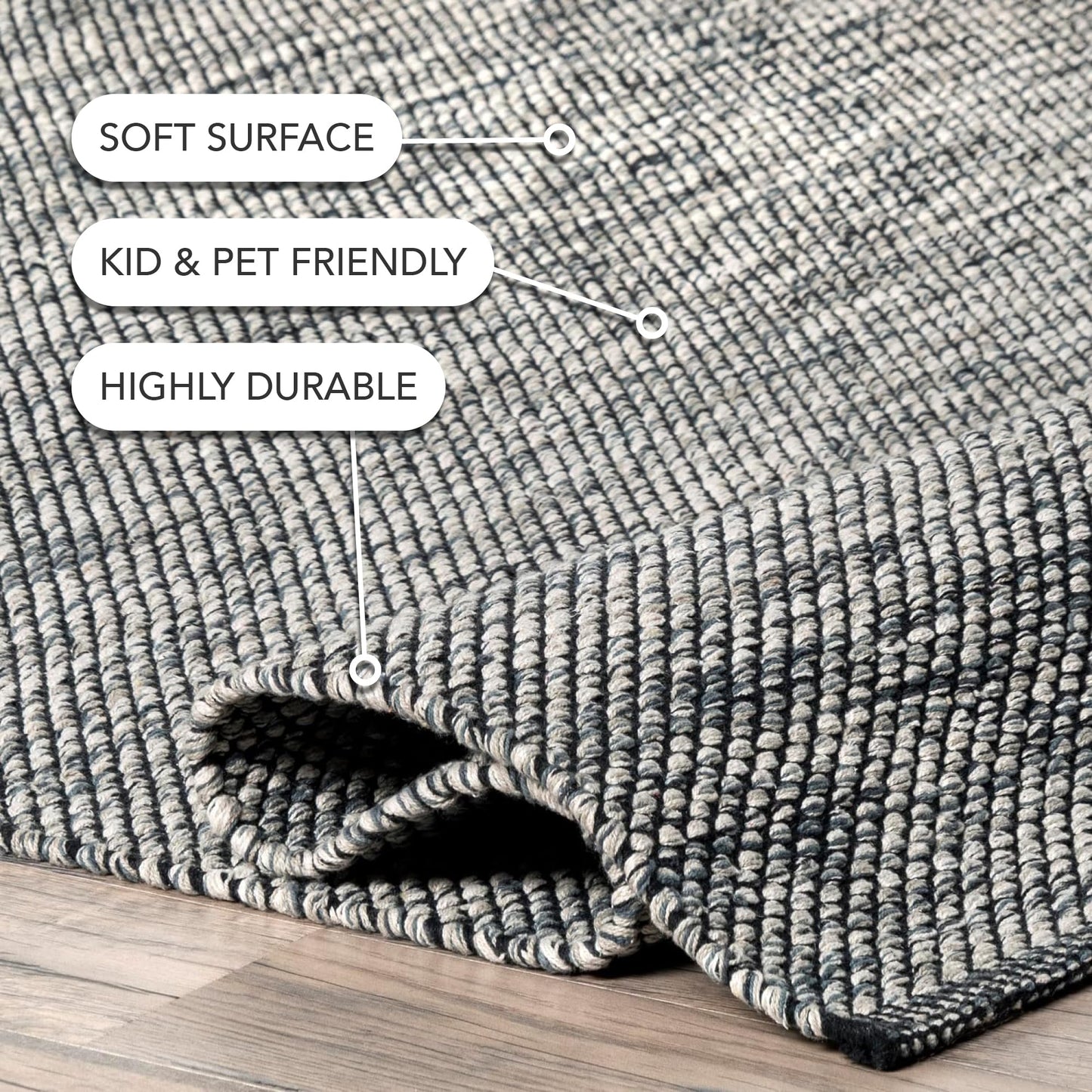 nuLOOM Alessi Solid Farmhouse Cotton Accent Rug, 2x3, Grey