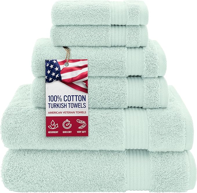 American Veteran Towel, 100% Cotton Turkish 6 Piece Towel Set, Luxury Towels