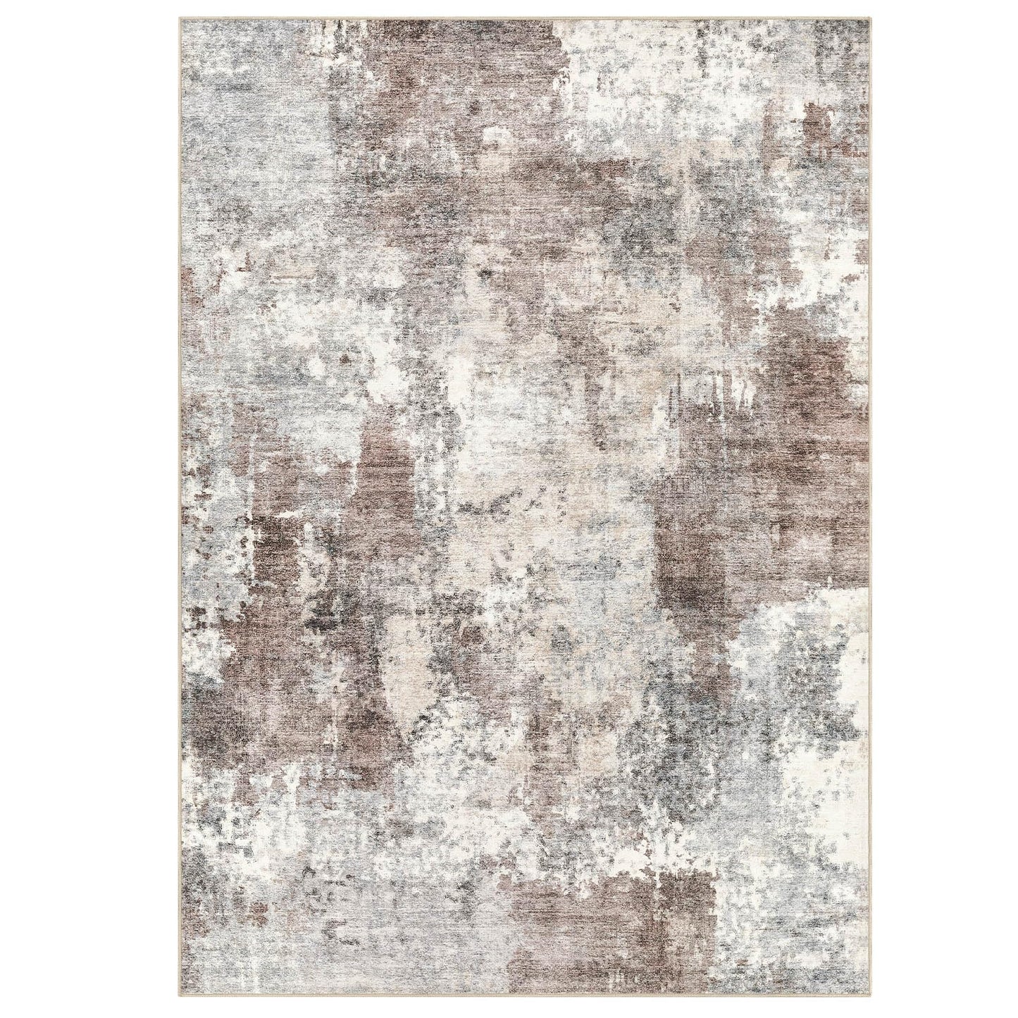 Tortania Washable 6x9 Area Rug for Living Room: Modern Abstract Neutral Large Soft Thin Rugs - Non Slip Indoor Carpet for Bedroom Dining Room Office Nursery Home Floor Decoration - Gray Brown