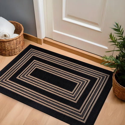 Rugshop Ornate Framed Border Power Loomed Indoor Runner Rug, Dramatic Onyx Decorative Frame Design, Non-Slip Backing, Living Room Dining Room Home Office, Easy-Care Spot Clean, 2' x 4' Black