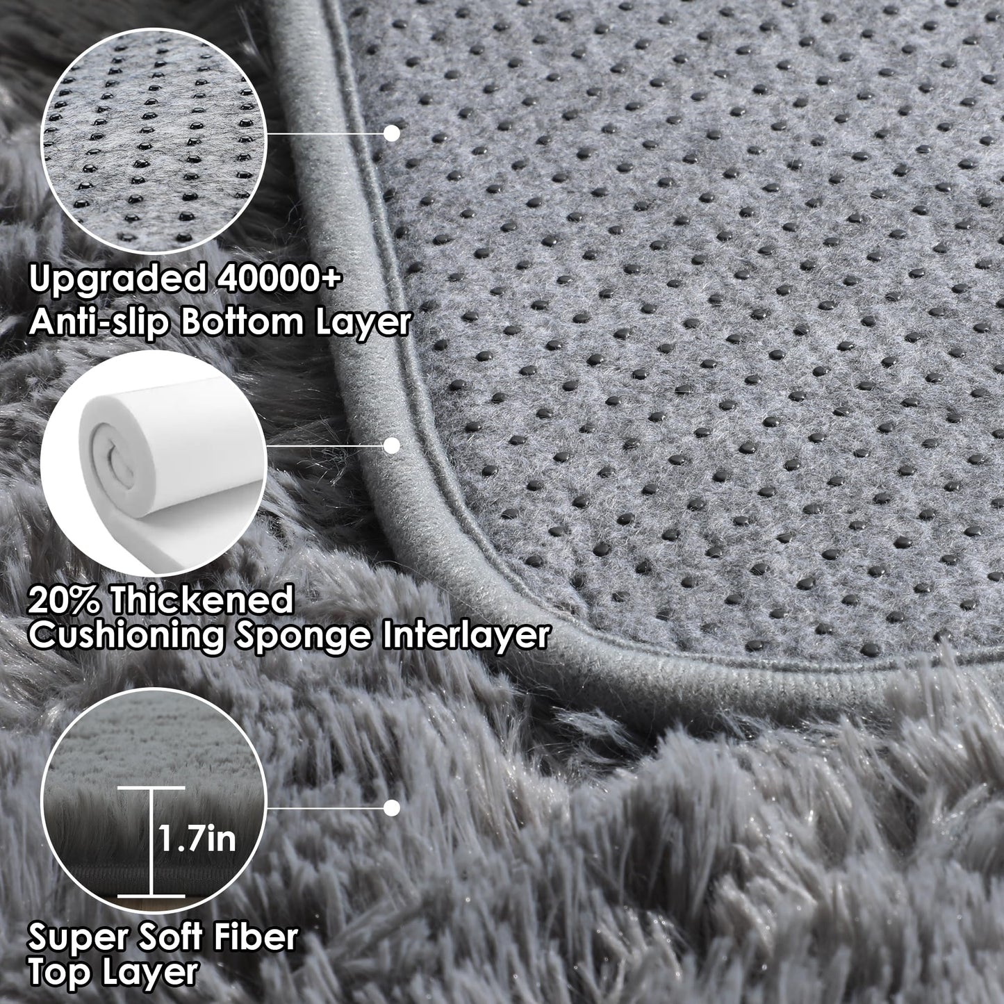 ONASAR 2x6 Grey Runner Rugs for Bedroom Living Room, Fluffy Bedside Hallway Throw Area Rug, Gray Ultra Soft Plush Furry Floor Carpet Mat for Nursery Kids Dorm Closet Home Decor Aesthetic