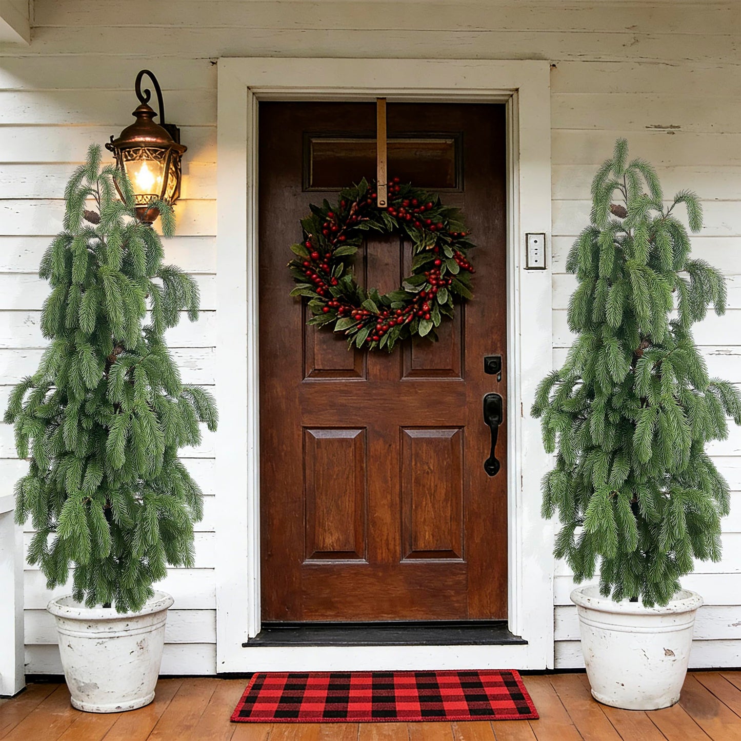 5FT Artificial Norfolk Pine Tree 1-Pack, Real Touch Faux Potted Plants in Black Pot, Fake Christmas Greenery for Indoor Outdoor Front Porch, Entryway, Year-Round Home Decor & Housewarming Gift